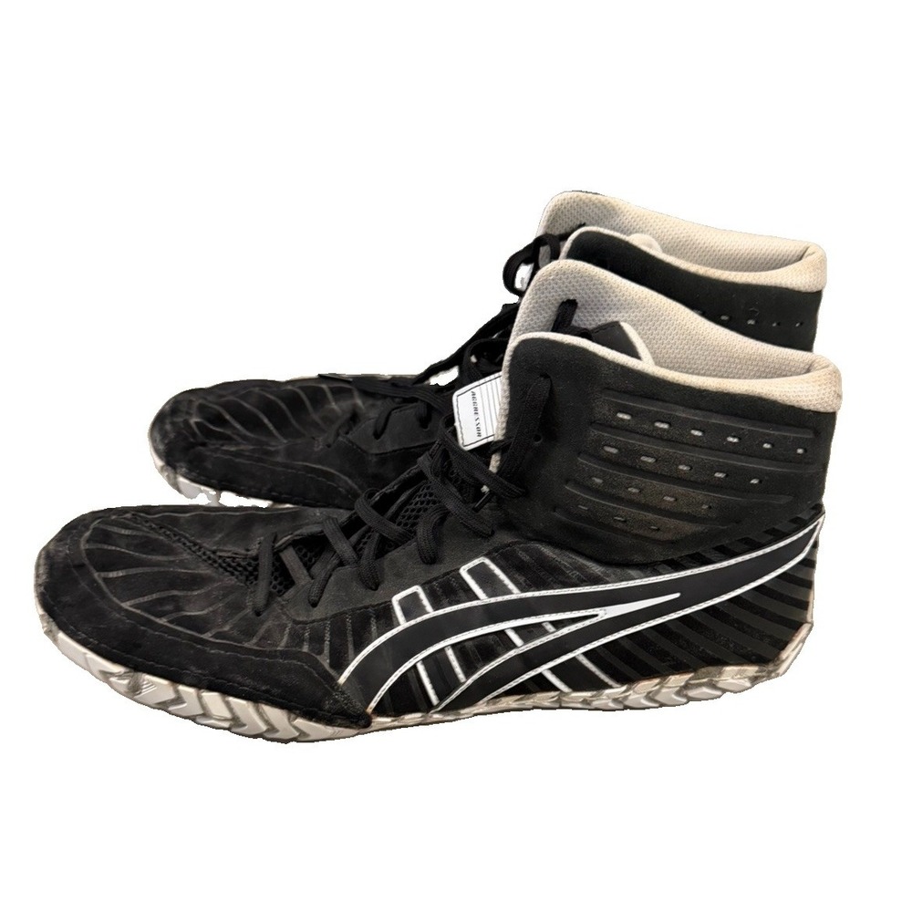 ASICS Aggressor Wrestling Shoes Men's 13 Black White High Top J081A001